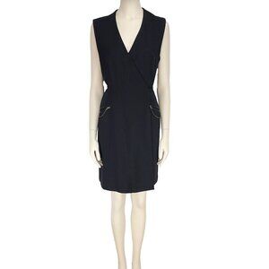 LIDA BADAY 100% Wool Designer Adjustable Wrap Office Black‎ Dress sz M